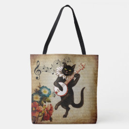 Funny Banjo Musician Cat Tote Bag