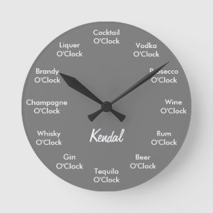 Funny Bar Alcohol Clock Personalisiert Grau Runde Wanduhr