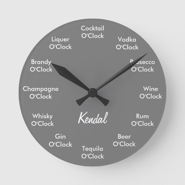 Funny Bar Alcohol Clock Personalisiert Grau Runde Wanduhr (Vorderseite)