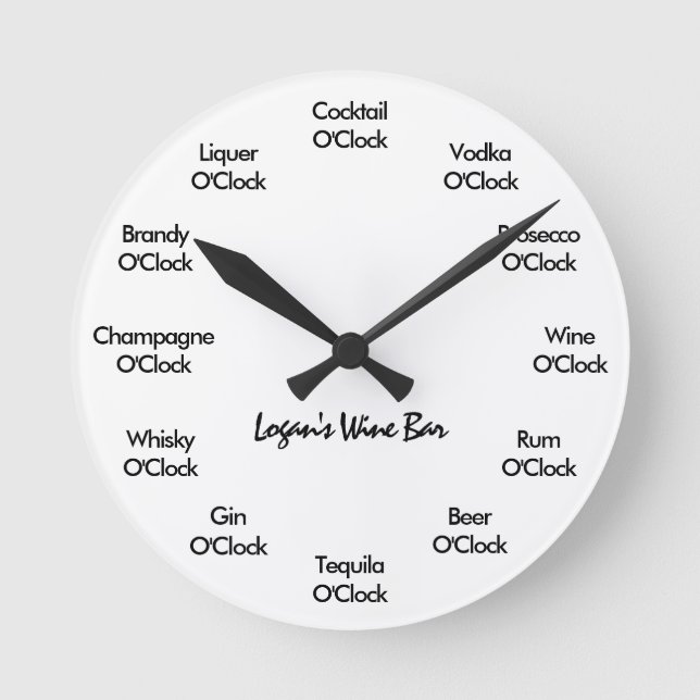 Funny Bar Clock Black und White Runde Wanduhr (Vorderseite)