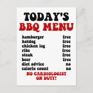 Funny Barbecue Menu Postkarte