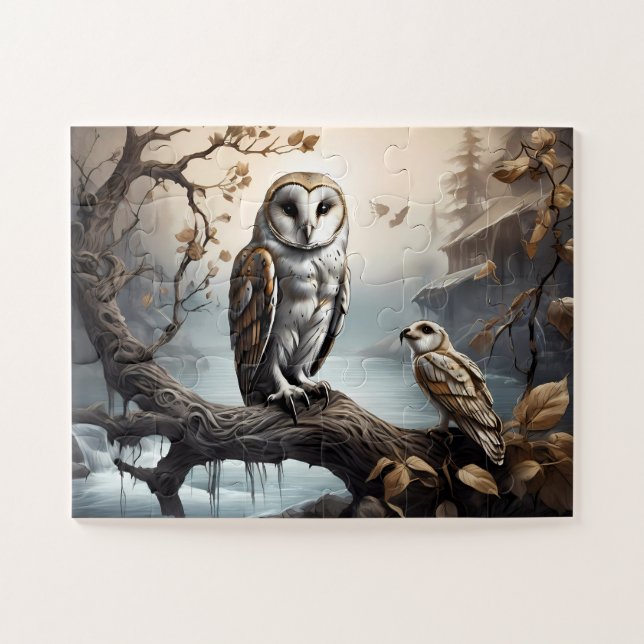 Funny Barn Owl sitzt auf Branch Puzzle (Horizontal)