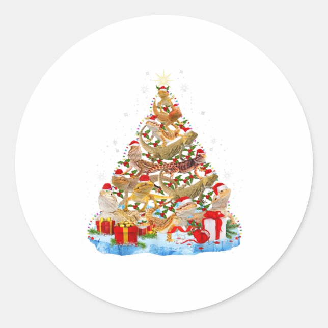 Funny Bartded Dragon Weihnachtsbaum Runder Aufkleber (Vorderseite)