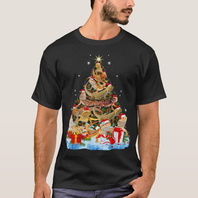 Funny Bartded Dragon Weihnachtsbaum T-Shirt (Vorderseite)