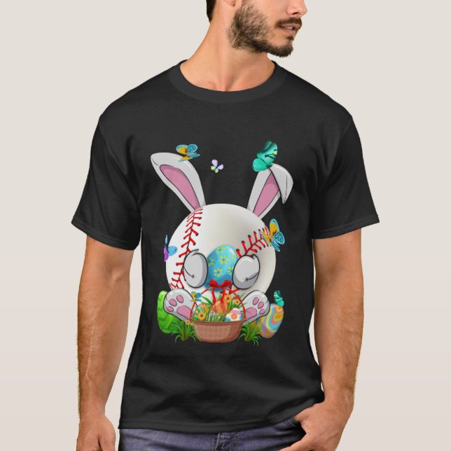 Funny Baseball Ball & Bats Sonnige Osterfeier B T-Shirt (Vorderseite)