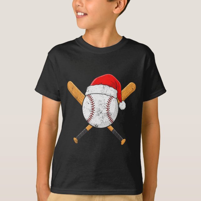 Funny Baseball Ball Santa Hat Xmas Pajamas Players T-Shirt (Vorderseite)