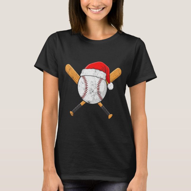 Funny Baseball Ball Santa Hat Xmas Pajamas Players T-Shirt (Vorderseite)