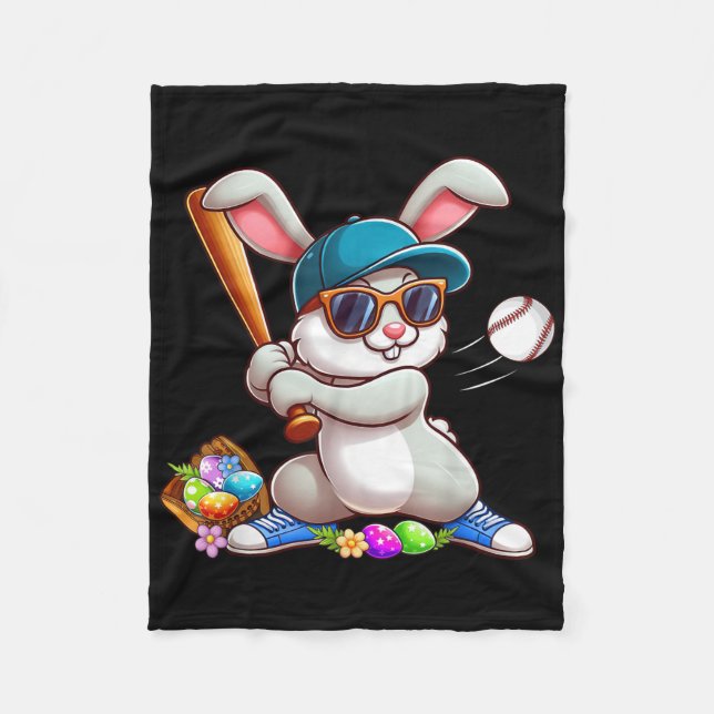 Funny Baseball Bunny Easter Shirts für Kinder Jung Fleecedecke (Vorderseite)