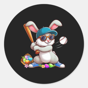 Funny Baseball Bunny Easter Shirts für Kinder Jung Runder Aufkleber