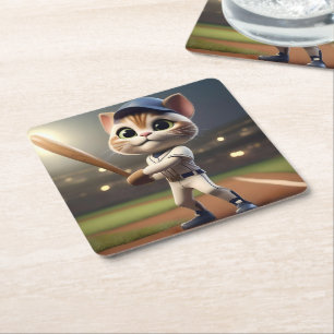 Funny Baseball Cat Rechteckiger Pappuntersetzer