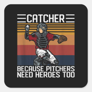 Funny Baseball Catcher Vintag Pitcher brauchen Lie Quadratischer Aufkleber