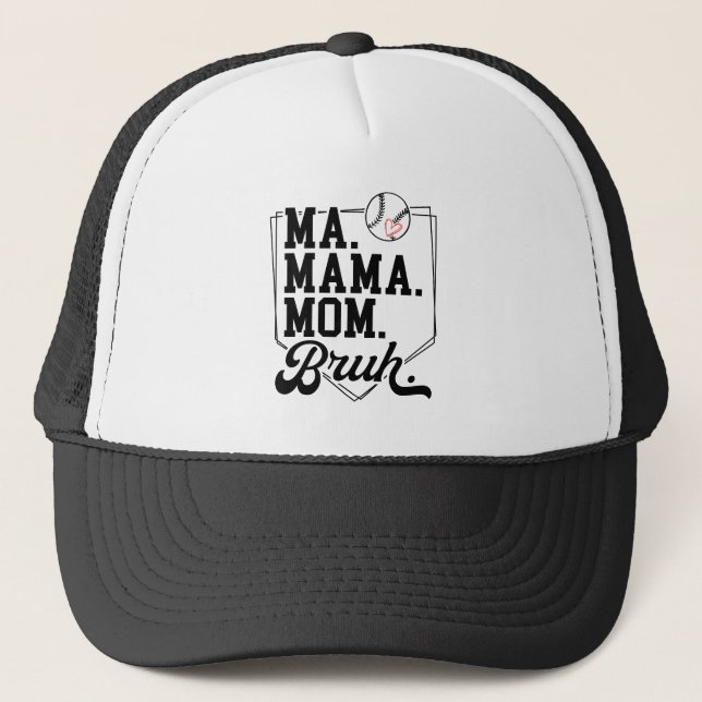 Funny Baseball Mama Bruh mit Teamname und Nummer Truckerkappe (Vorderseite)