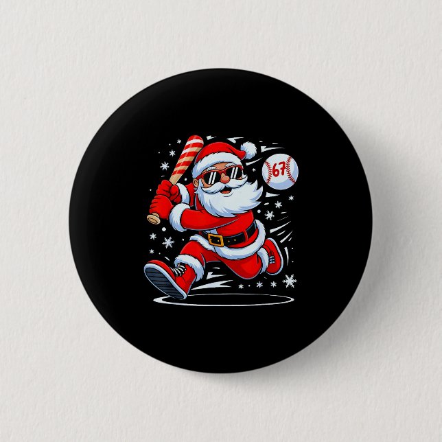 Funny Baseball Santa 67 Christmas Xmas Pajamas Boy Button (Vorderseite)