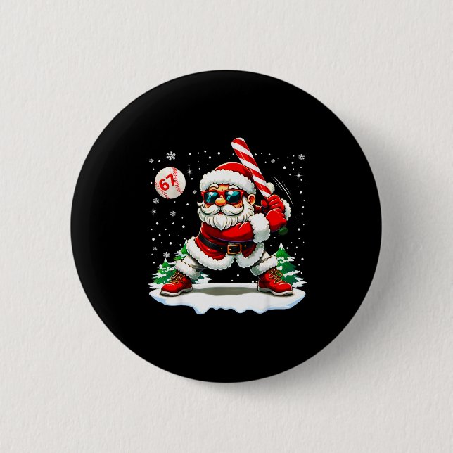 Funny Baseball Santa 67 Christmas Xmas Pajamas Boy Button (Vorderseite)
