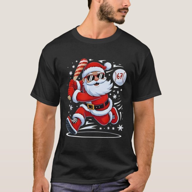 Funny Baseball Santa 67 Christmas Xmas Pajamas Boy T-Shirt (Vorderseite)