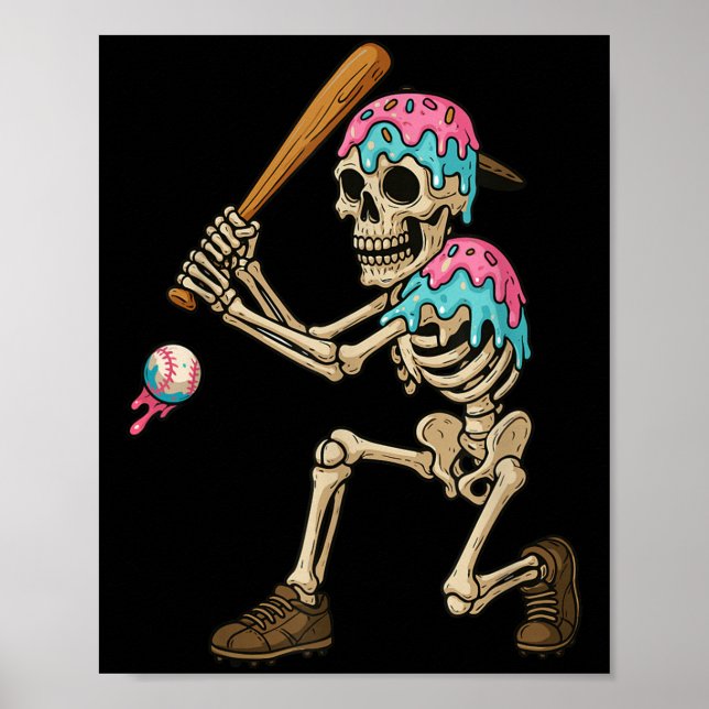 Funny Baseball Skeleton Ice Cream Drip Baseball Bo Poster (Vorne)