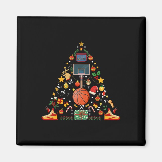 Funny Basketball Ball Hoop Weihnachtsbaum Merry Xm Magnet (Vorne)