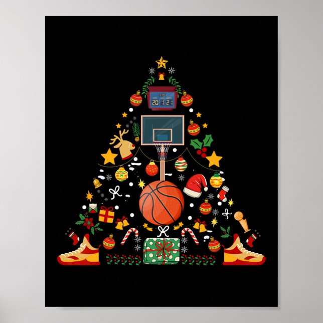 Funny Basketball Ball Hoop Weihnachtsbaum Merry Xm Poster (Vorne)