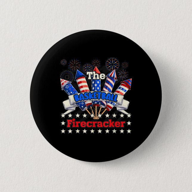 Funny Basketball Firecracker 4. Juli Familie Ma Button (Vorderseite)