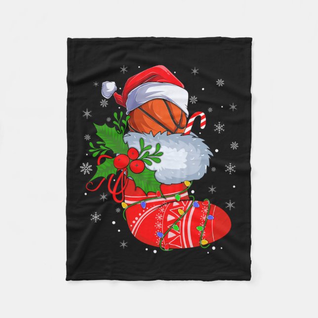 Funny Basketball In Weihnachtssocken Santa Basketb Fleecedecke (Vorderseite)