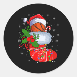 Funny Basketball In Weihnachtssocken Santa Basketb Runder Aufkleber