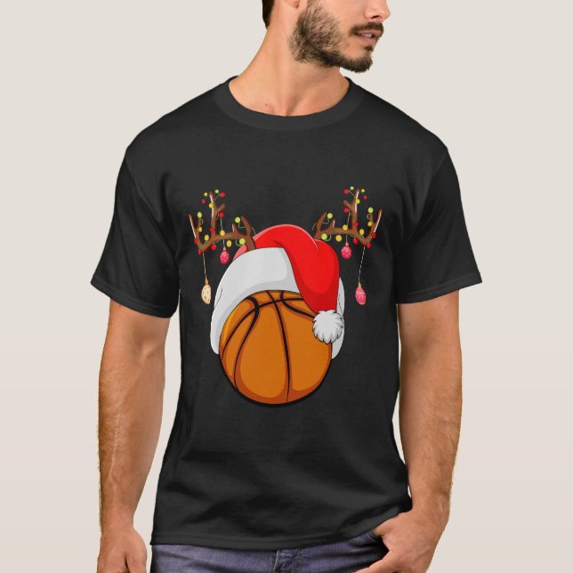 Funny Basketball Lover Reindeer Santa Basketball C T-Shirt (Vorderseite)