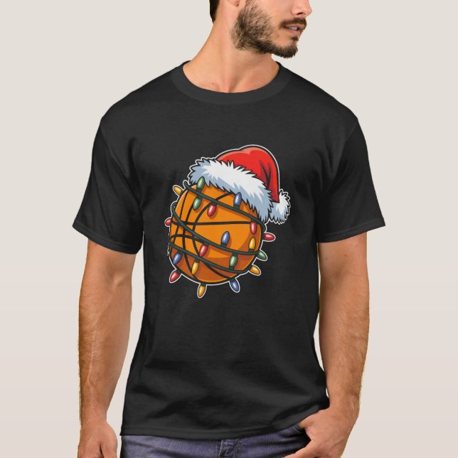 Funny Basketball Players Christmas Lights Santa Ha T-Shirt (Vorderseite)