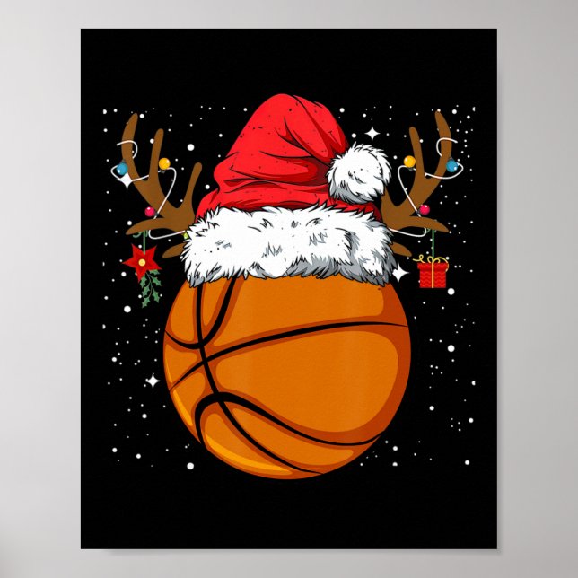 Funny Basketball Rentier Weihnachtsmannmütze Weihn Poster (Vorne)