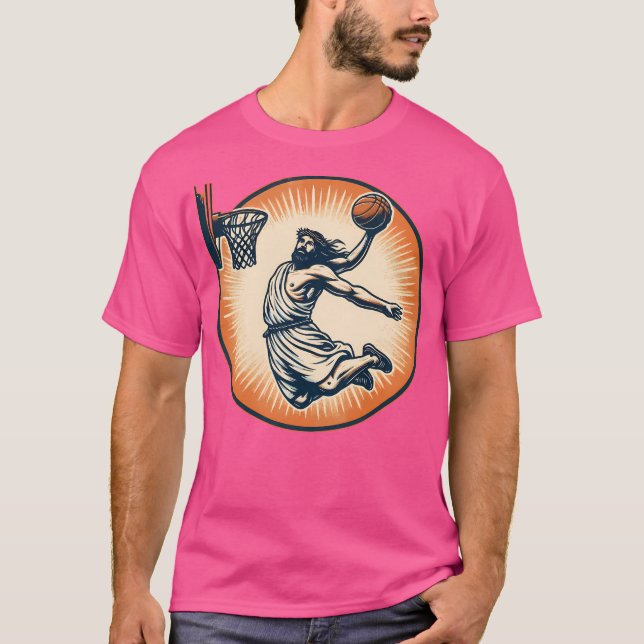Funny Basketball Retro Jesus Christus T-Shirt (Vorderseite)