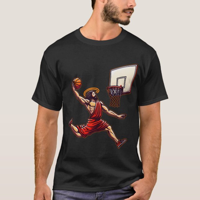 Funny Basketball Retro Jesus Christus T - Shirt (Vorderseite)