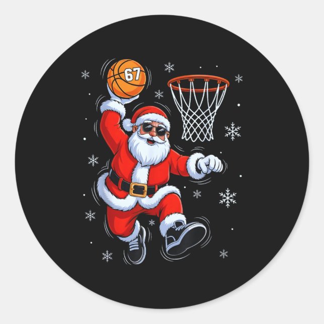 Funny Basketball Santa 67 Christmas Xmas Holiday K Runder Aufkleber (Vorderseite)