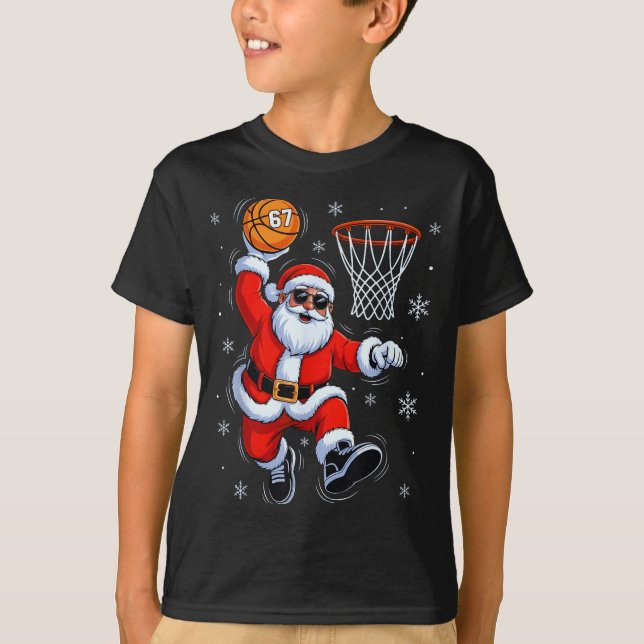Funny Basketball Santa 67 Christmas Xmas Holiday K T-Shirt (Vorderseite)