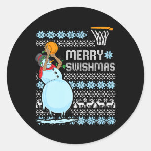 Funny Basketball Weihnachtsangebot Merry Swishmas Runder Aufkleber