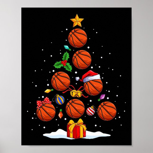 Funny Basketball Weihnachtsbaum Lichter Xmas für m Poster (Vorne)