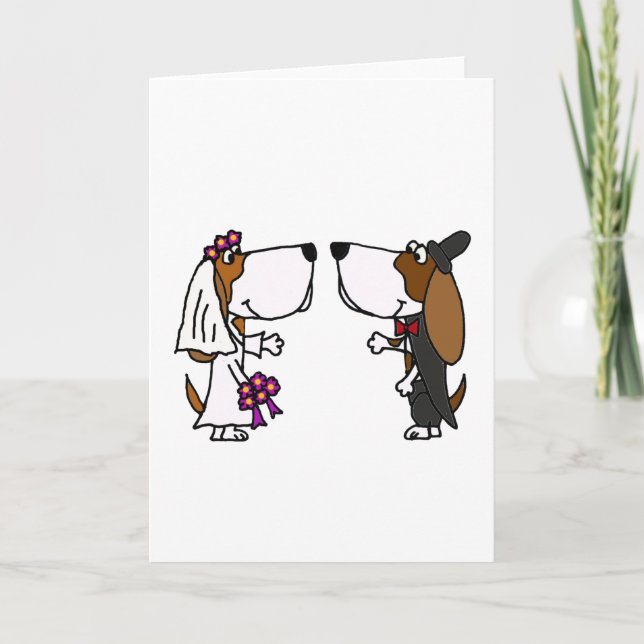 Funny Basset Hound Bridge und Groom Wedding Art Karte (Vorderseite)