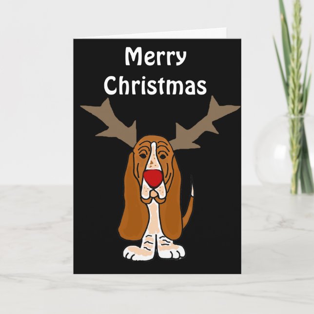 Funny Basset Hound Christmas Reindeer Feiertagskarte (Vorderseite)