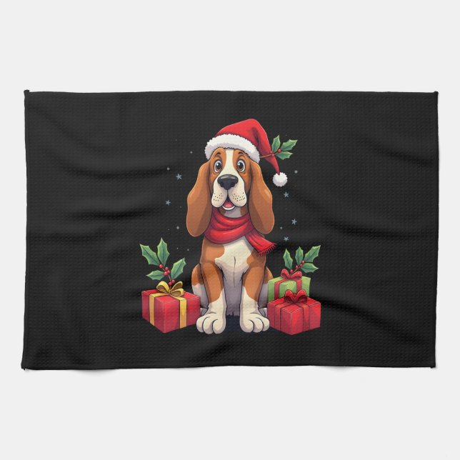 Funny Basset Hound Dog Christmas Outfits Santa Hat Geschirrtuch