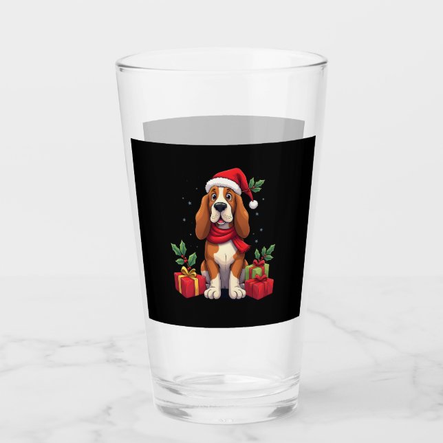 Funny Basset Hound Dog Christmas Outfits Santa Hat Glas (Vorderseite)
