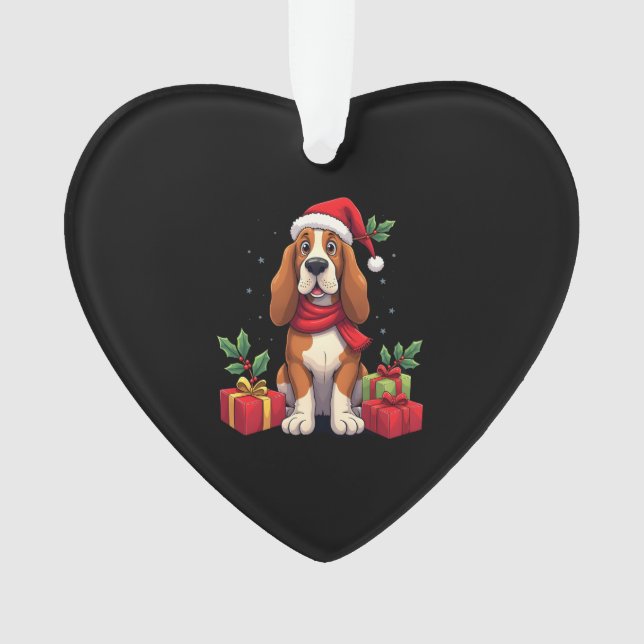 Funny Basset Hound Dog Christmas Outfits Santa Hat Ornament (Vorderseite)