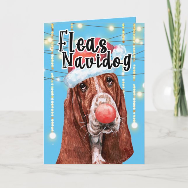 Funny Basset hound Dog Weihnachtsflohen Karte (Vorderseite)