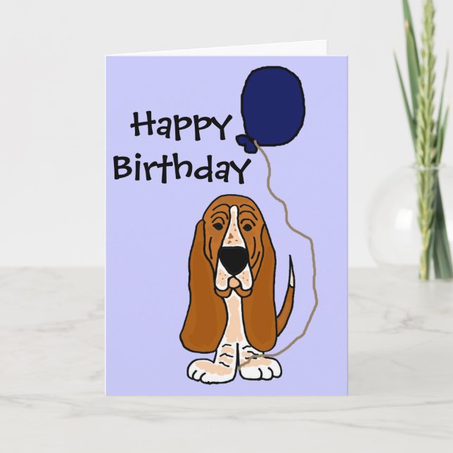 Funny Basset Hound Holding Blue Ballon Karte (Vorderseite)