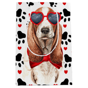 Funny Basset Hound Hund Liebe Rotes Herz und Pfote Mittlere Geschenktüte