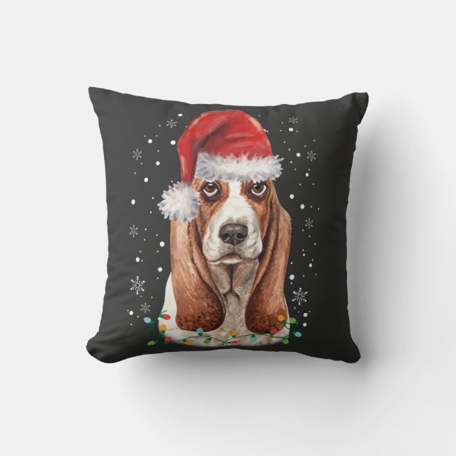 Funny Basset Hound Hund Weihnachts-Weihnachtsmannm Kissen (Vorderseite)