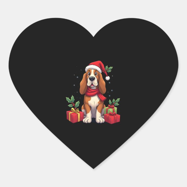 Funny Basset Hound Hund WeihnachtsOutfits Weihnach Herz-Aufkleber (Vorderseite)