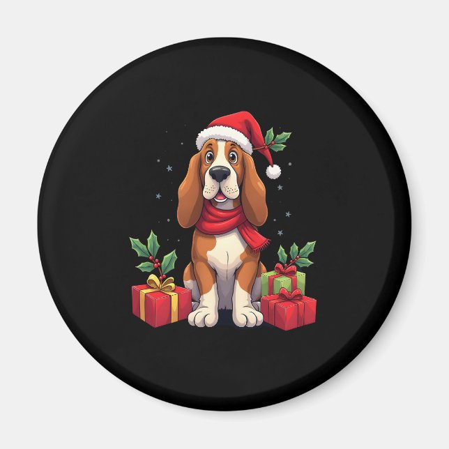 Funny Basset Hound Hund WeihnachtsOutfits Weihnach Magnet (Vorne)