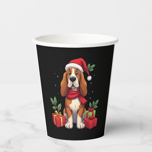 Funny Basset Hound Hund WeihnachtsOutfits Weihnach Pappbecher (Vorderseite)
