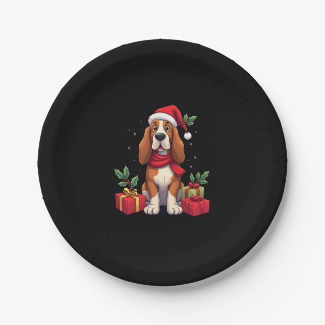 Funny Basset Hound Hund WeihnachtsOutfits Weihnach Pappteller (Vorderseite)