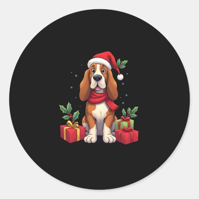 Funny Basset Hound Hund WeihnachtsOutfits Weihnach Runder Aufkleber (Vorderseite)