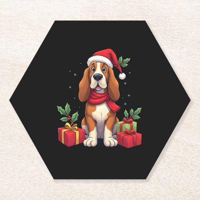 Funny Basset Hound Hund WeihnachtsOutfits Weihnach Untersetzer (Vorderseite)
