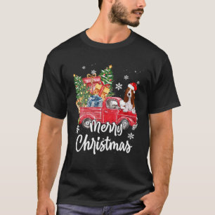 Funny Basset Hound Ride Red Truck Frohe Weihnachte T-Shirt